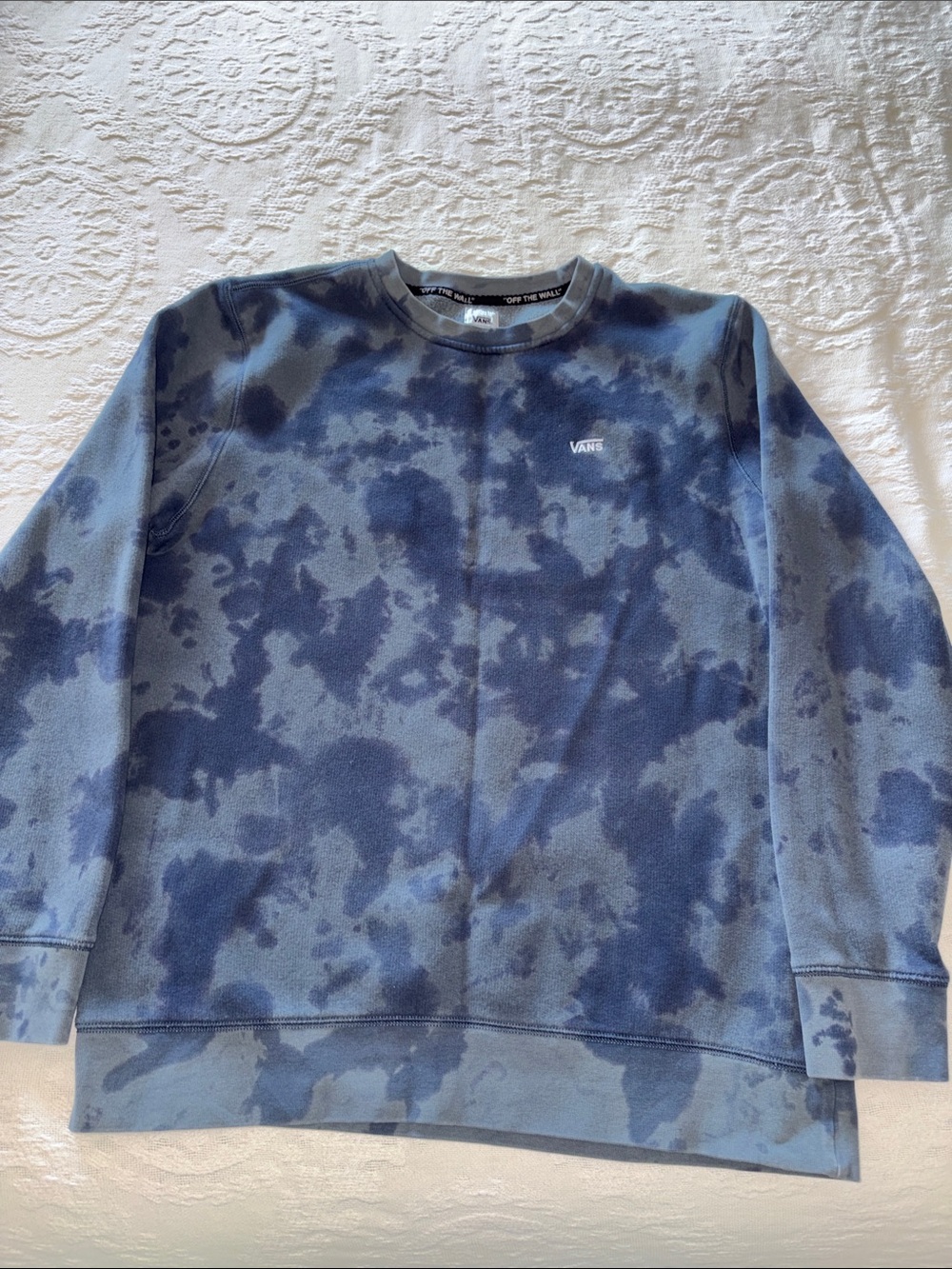 Vans Men's Unisex Navy and Slate Blue Tie-Dye Crewneck Sweatshirt EUC L